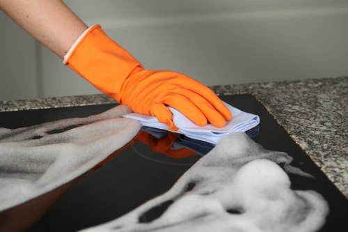 Professional sofa cleaning process in a modern living room